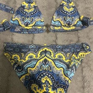 BECCA Swim Blue and Yellow Bikini Set size M